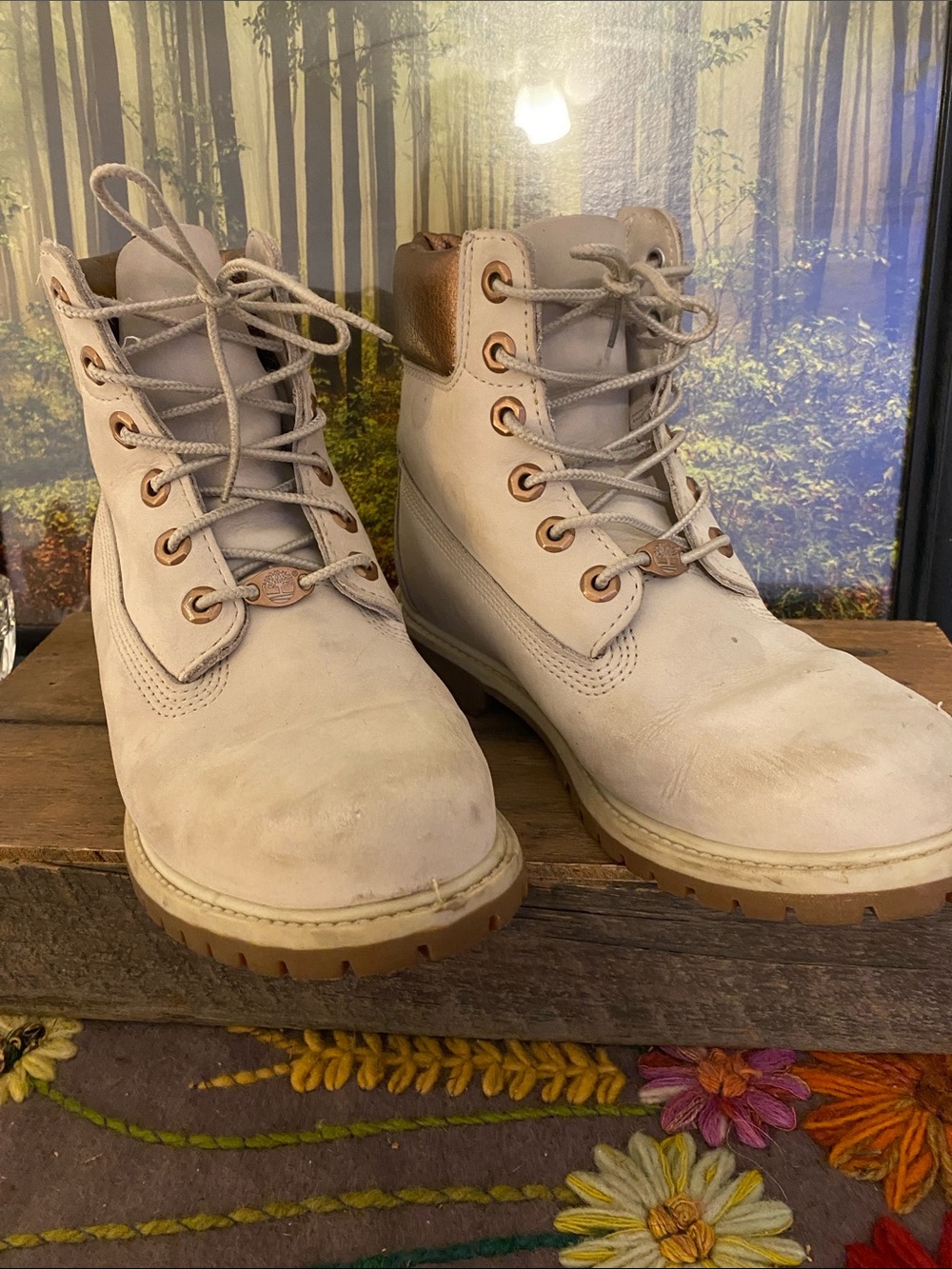 Timberland-Inspired Women's Beige Lace-Up Work Boots, good structure